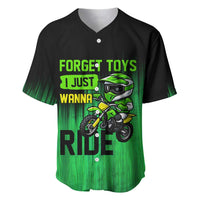 Green Dirt Bike Rider Baseball Jersey Forget Toys I Just Wanna Ride Quote and Custom Racing Name Design - Wonder Print Shop