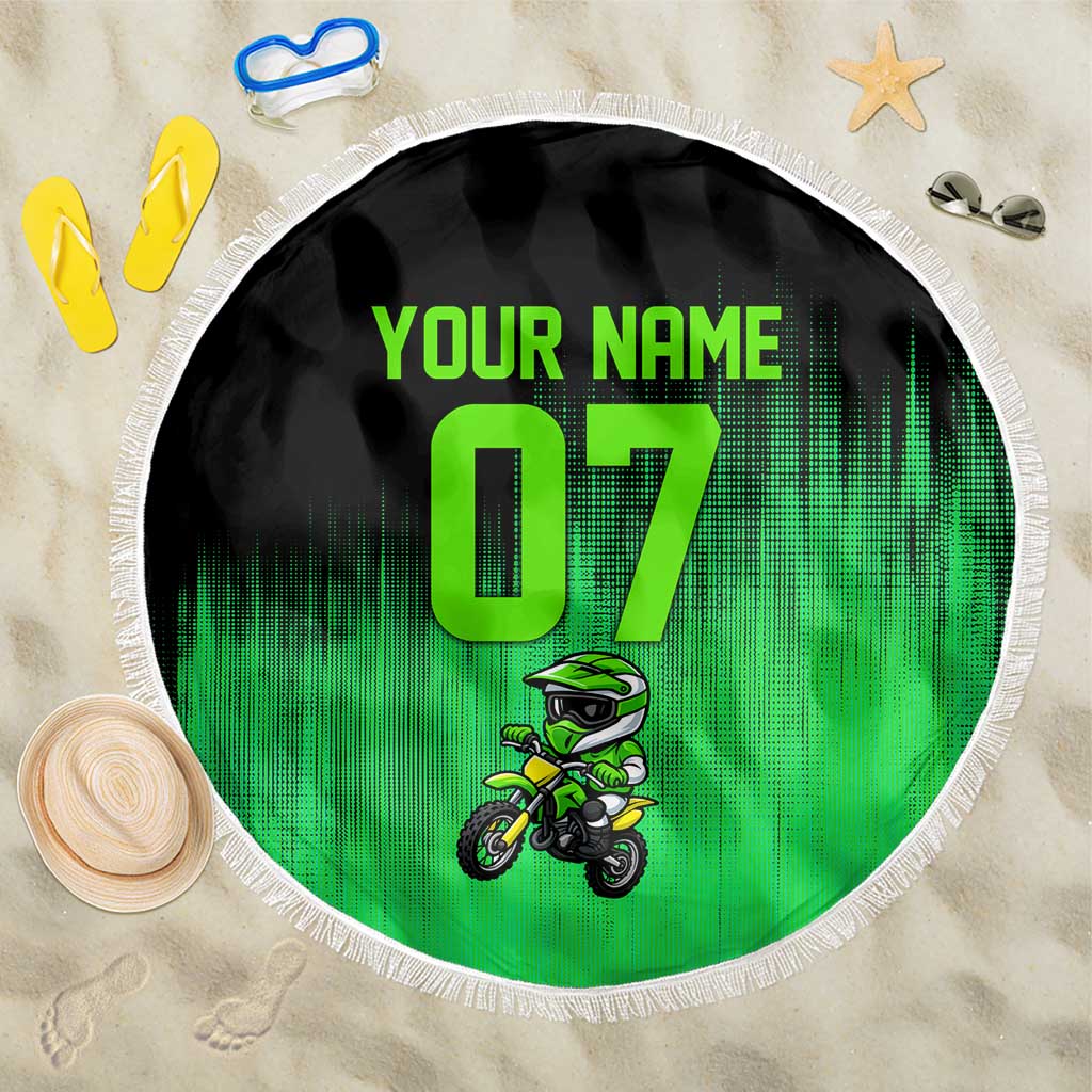 Green Dirt Bike Rider Beach Blanket Forget Toys I Just Wanna Ride Quote and Custom Racing Name Design - Wonder Print Shop