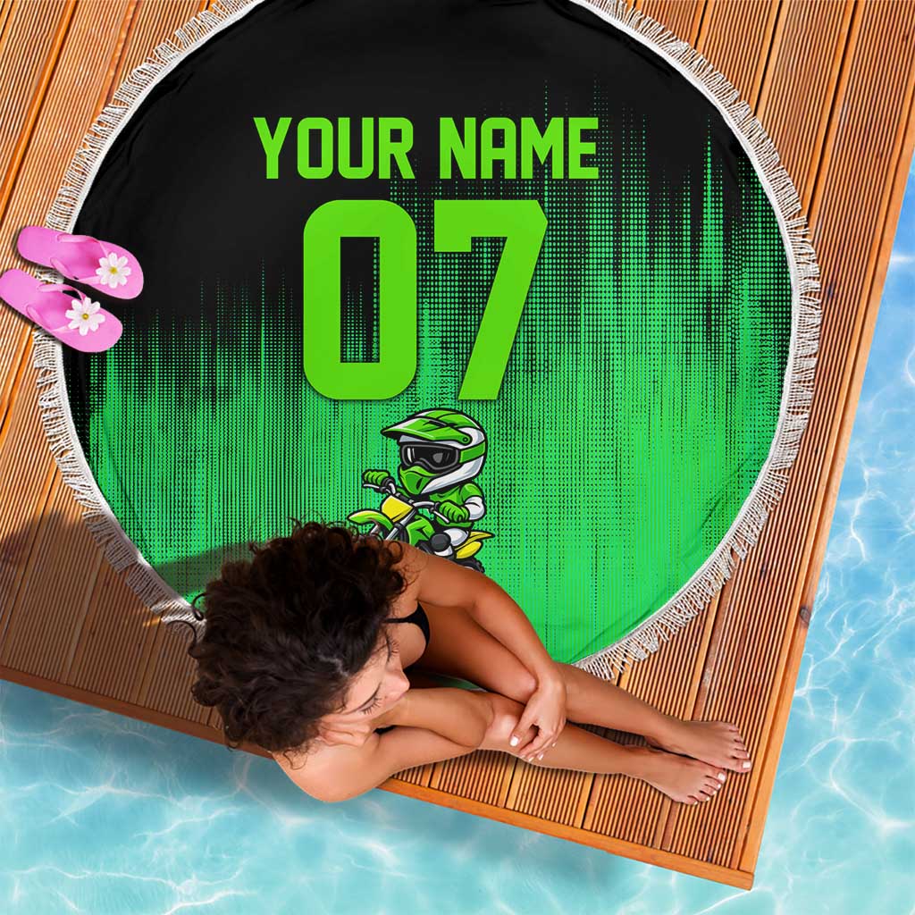 Green Dirt Bike Rider Beach Blanket Forget Toys I Just Wanna Ride Quote and Custom Racing Name Design - Wonder Print Shop