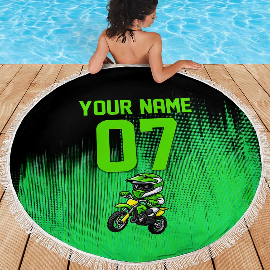 Green Dirt Bike Rider Beach Blanket Forget Toys I Just Wanna Ride Quote and Custom Racing Name Design - Wonder Print Shop