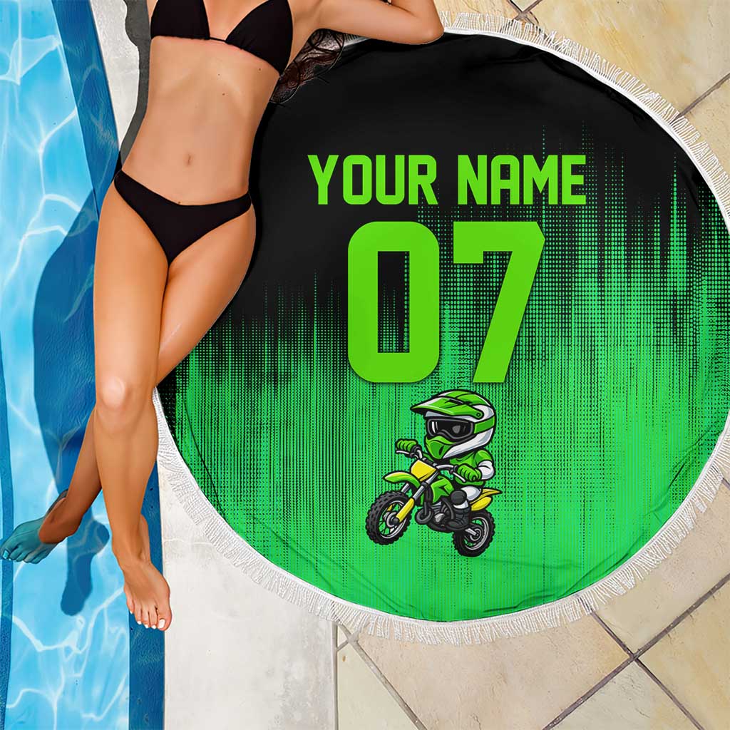 Green Dirt Bike Rider Beach Blanket Forget Toys I Just Wanna Ride Quote and Custom Racing Name Design - Wonder Print Shop
