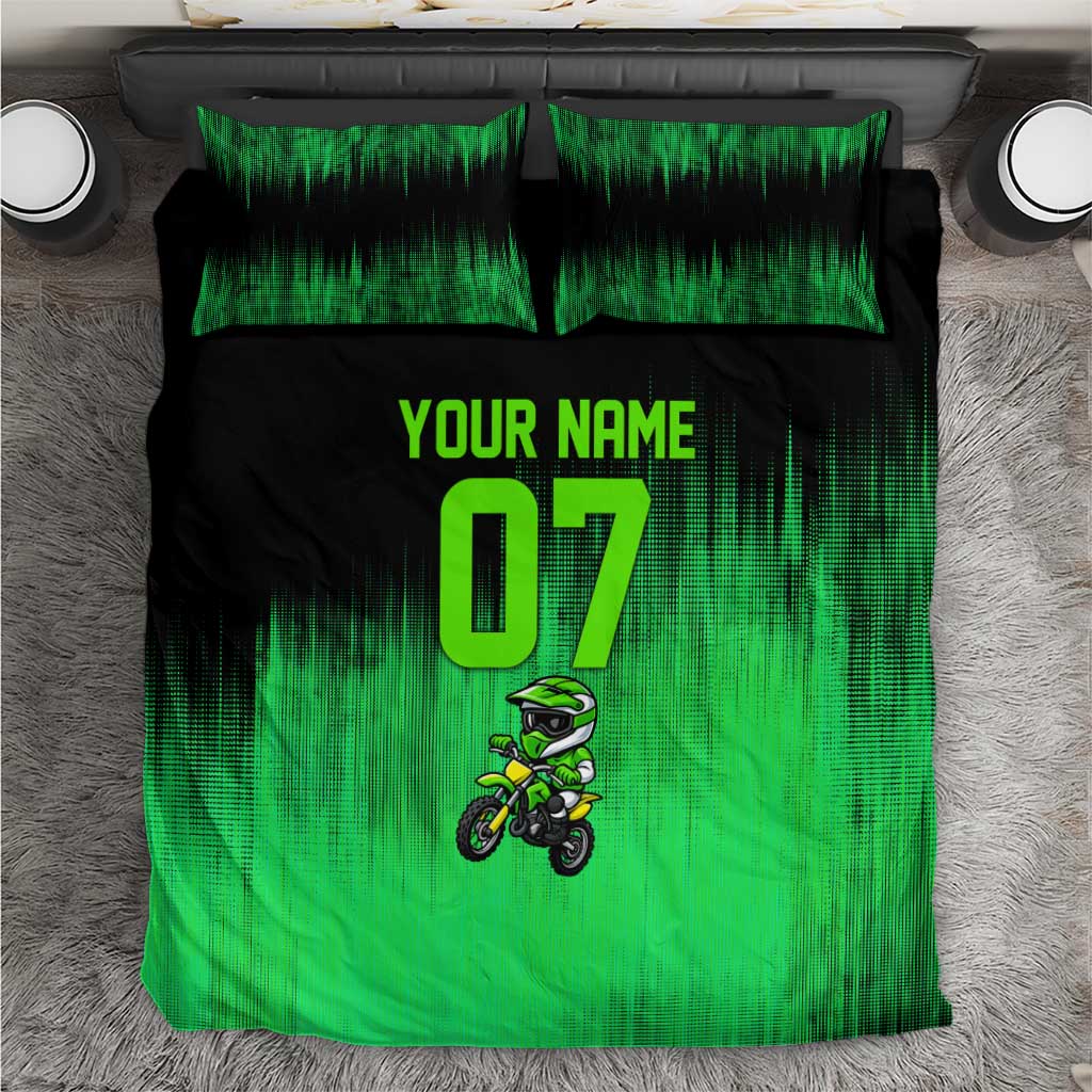 Green Dirt Bike Rider Bedding Set Forget Toys I Just Wanna Ride Quote and Custom Racing Name Design - Wonder Print Shop