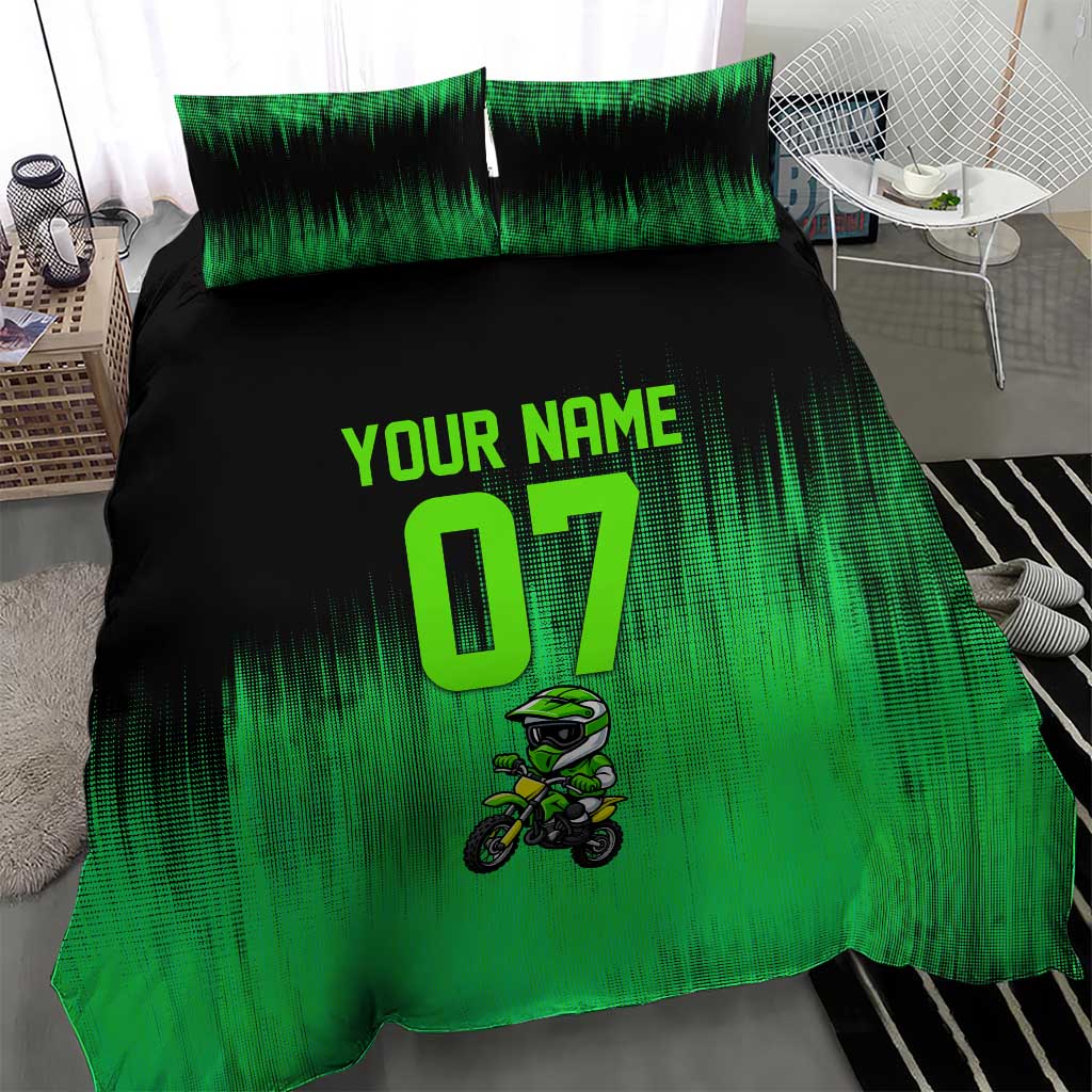Green Dirt Bike Rider Bedding Set Forget Toys I Just Wanna Ride Quote and Custom Racing Name Design - Wonder Print Shop