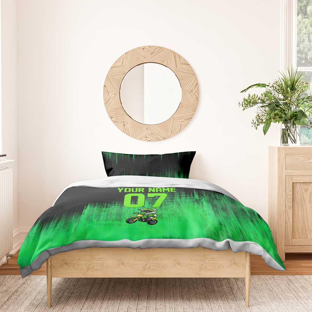 Green Dirt Bike Rider Bedding Set Forget Toys I Just Wanna Ride Quote and Custom Racing Name Design - Wonder Print Shop
