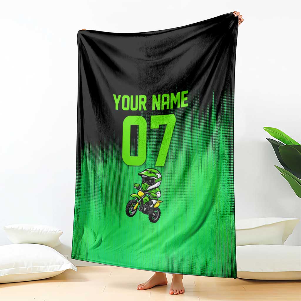 Green Dirt Bike Rider Blanket Forget Toys I Just Wanna Ride Quote and Custom Racing Name Design - Wonder Print Shop