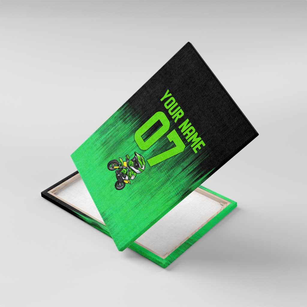 Green Dirt Bike Rider Canvas Wall Art Forget Toys I Just Wanna Ride Quote and Custom Racing Name Design - Wonder Print Shop