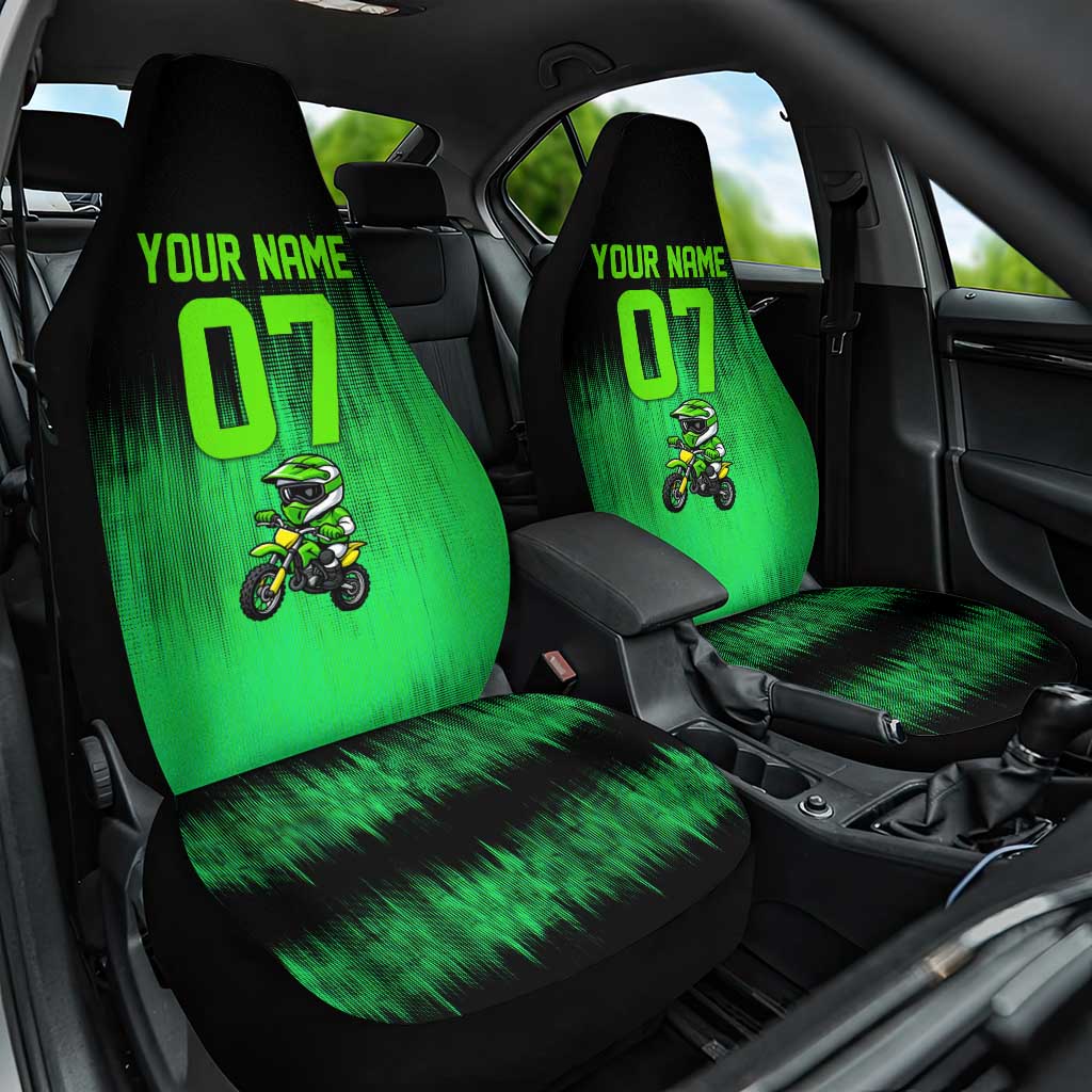 Green Dirt Bike Rider Car Seat Cover Forget Toys I Just Wanna Ride Quote and Custom Racing Name Design - Wonder Print Shop
