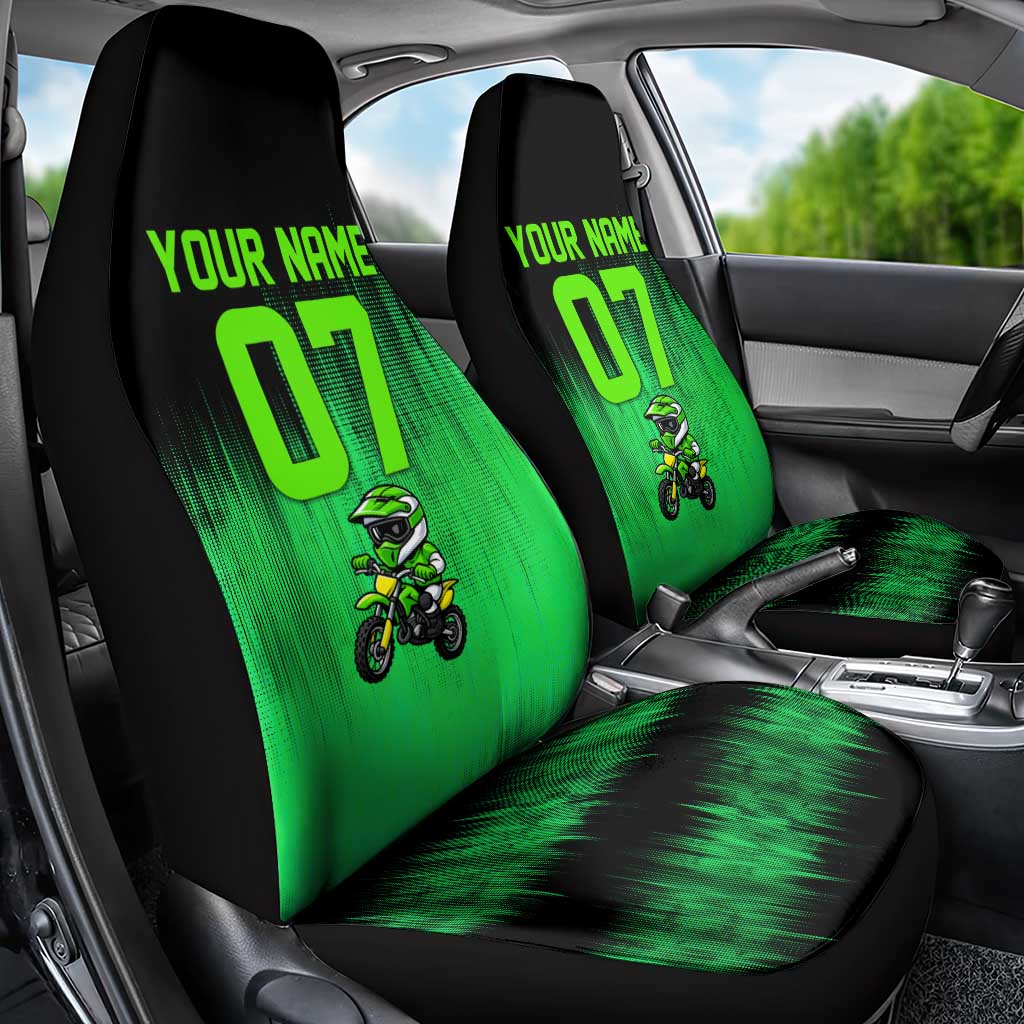 Green Dirt Bike Rider Car Seat Cover Forget Toys I Just Wanna Ride Quote and Custom Racing Name Design - Wonder Print Shop