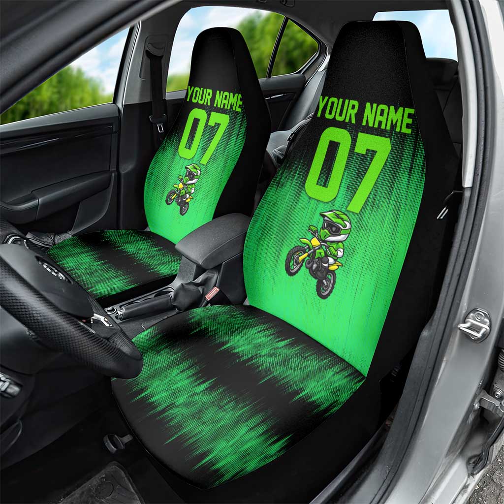 Green Dirt Bike Rider Car Seat Cover Forget Toys I Just Wanna Ride Quote and Custom Racing Name Design - Wonder Print Shop