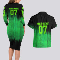 Green Dirt Bike Rider Couples Matching Long Sleeve Bodycon Dress and Hawaiian Shirt Forget Toys I Just Wanna Ride Quote and Custom Racing Name Design - Wonder Print Shop