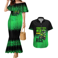 Green Dirt Bike Rider Couples Matching Mermaid Dress and Hawaiian Shirt Forget Toys I Just Wanna Ride Quote and Custom Racing Name Design - Wonder Print Shop