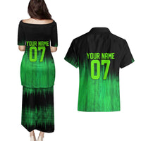 Green Dirt Bike Rider Couples Matching Puletasi and Hawaiian Shirt Forget Toys I Just Wanna Ride Quote and Custom Racing Name Design - Wonder Print Shop