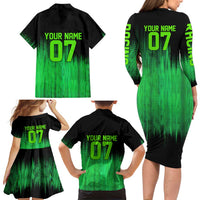 Green Dirt Bike Rider Family Matching Long Sleeve Bodycon Dress and Hawaiian Shirt Forget Toys I Just Wanna Ride Quote and Custom Racing Name Design - Wonder Print Shop
