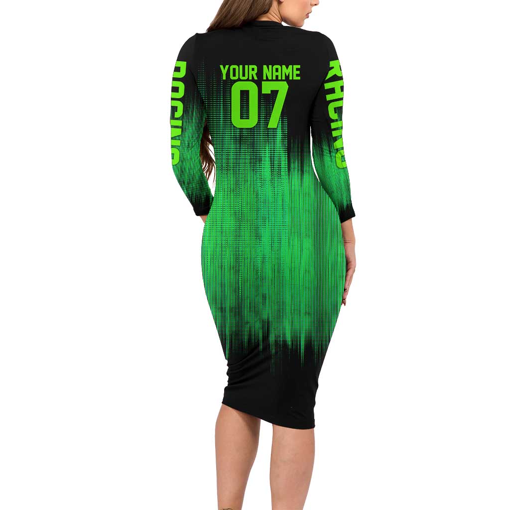 Green Dirt Bike Rider Family Matching Long Sleeve Bodycon Dress and Hawaiian Shirt Forget Toys I Just Wanna Ride Quote and Custom Racing Name Design - Wonder Print Shop