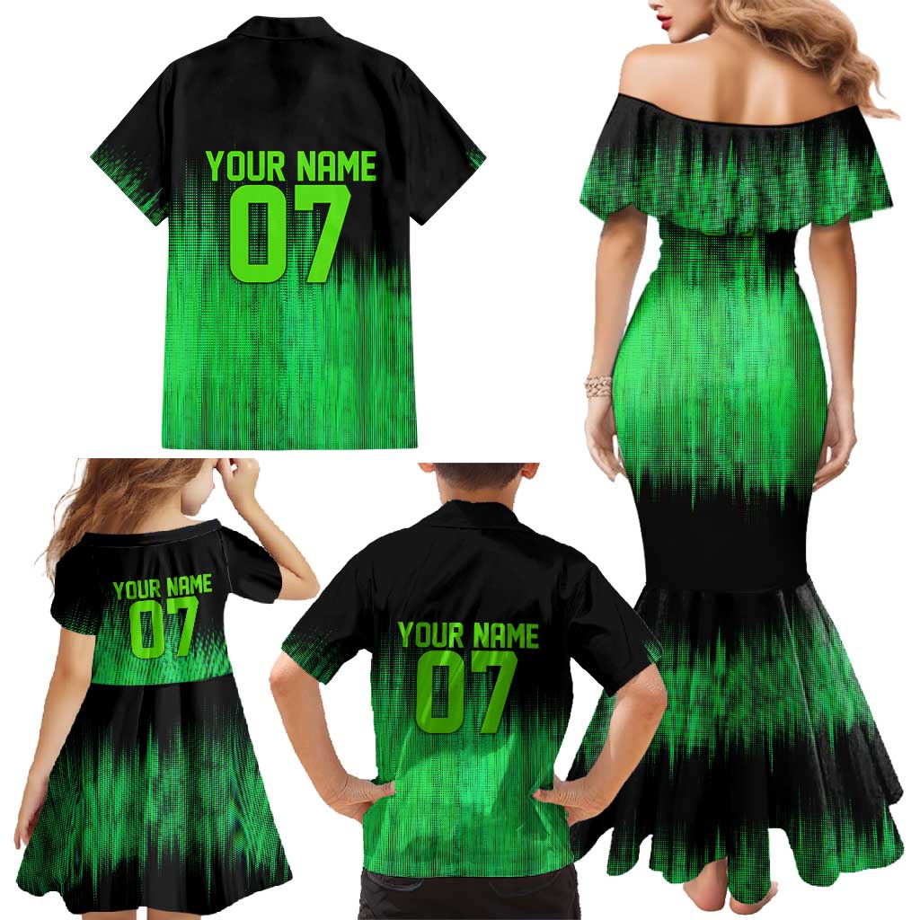 Green Dirt Bike Rider Family Matching Mermaid Dress and Hawaiian Shirt Forget Toys I Just Wanna Ride Quote and Custom Racing Name Design - Wonder Print Shop