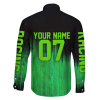 Green Dirt Bike Rider Family Matching Off The Shoulder Long Sleeve Dress and Hawaiian Shirt Forget Toys I Just Wanna Ride Quote and Custom Racing Name Design - Wonder Print Shop