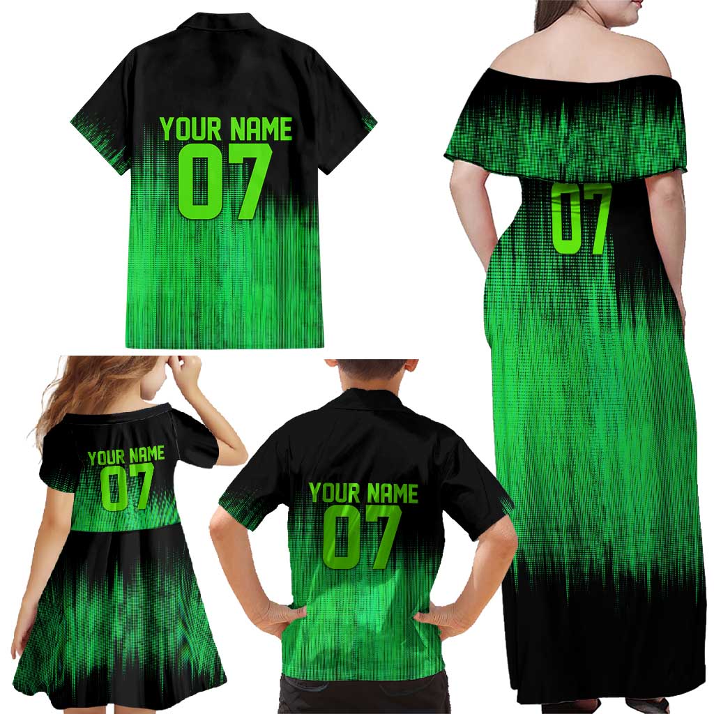 Green Dirt Bike Rider Family Matching Off Shoulder Maxi Dress and Hawaiian Shirt Forget Toys I Just Wanna Ride Quote and Custom Racing Name Design - Wonder Print Shop