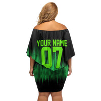 Green Dirt Bike Rider Family Matching Off Shoulder Short Dress and Hawaiian Shirt Forget Toys I Just Wanna Ride Quote and Custom Racing Name Design - Wonder Print Shop