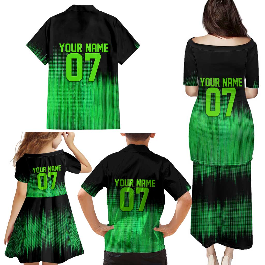 Green Dirt Bike Rider Family Matching Puletasi and Hawaiian Shirt Forget Toys I Just Wanna Ride Quote and Custom Racing Name Design - Wonder Print Shop
