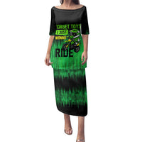 Green Dirt Bike Rider Family Matching Puletasi and Hawaiian Shirt Forget Toys I Just Wanna Ride Quote and Custom Racing Name Design - Wonder Print Shop