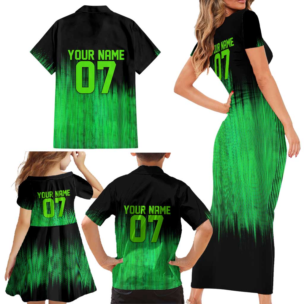 Green Dirt Bike Rider Family Matching Short Sleeve Bodycon Dress and Hawaiian Shirt Forget Toys I Just Wanna Ride Quote and Custom Racing Name Design - Wonder Print Shop