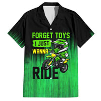 Green Dirt Bike Rider Family Matching Short Sleeve Bodycon Dress and Hawaiian Shirt Forget Toys I Just Wanna Ride Quote and Custom Racing Name Design - Wonder Print Shop