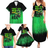 Green Dirt Bike Rider Family Matching Summer Maxi Dress and Hawaiian Shirt Forget Toys I Just Wanna Ride Quote and Custom Racing Name Design - Wonder Print Shop