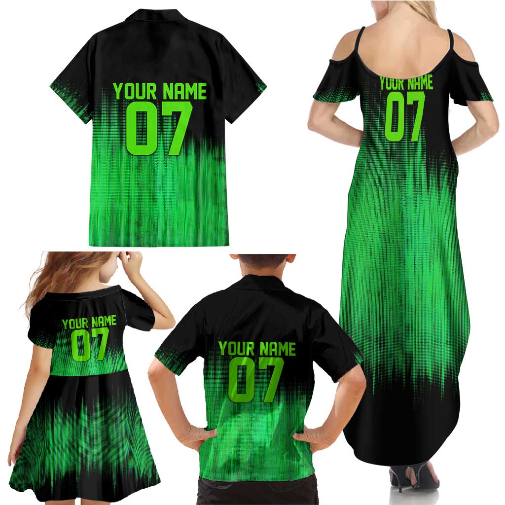 Green Dirt Bike Rider Family Matching Summer Maxi Dress and Hawaiian Shirt Forget Toys I Just Wanna Ride Quote and Custom Racing Name Design - Wonder Print Shop