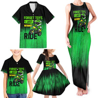 Green Dirt Bike Rider Family Matching Tank Maxi Dress and Hawaiian Shirt Forget Toys I Just Wanna Ride Quote and Custom Racing Name Design - Wonder Print Shop