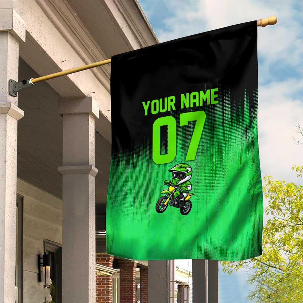 Green Dirt Bike Rider Garden Flag Forget Toys I Just Wanna Ride Quote and Custom Racing Name Design - Wonder Print Shop