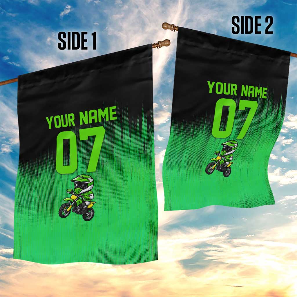 Green Dirt Bike Rider Garden Flag Forget Toys I Just Wanna Ride Quote and Custom Racing Name Design - Wonder Print Shop