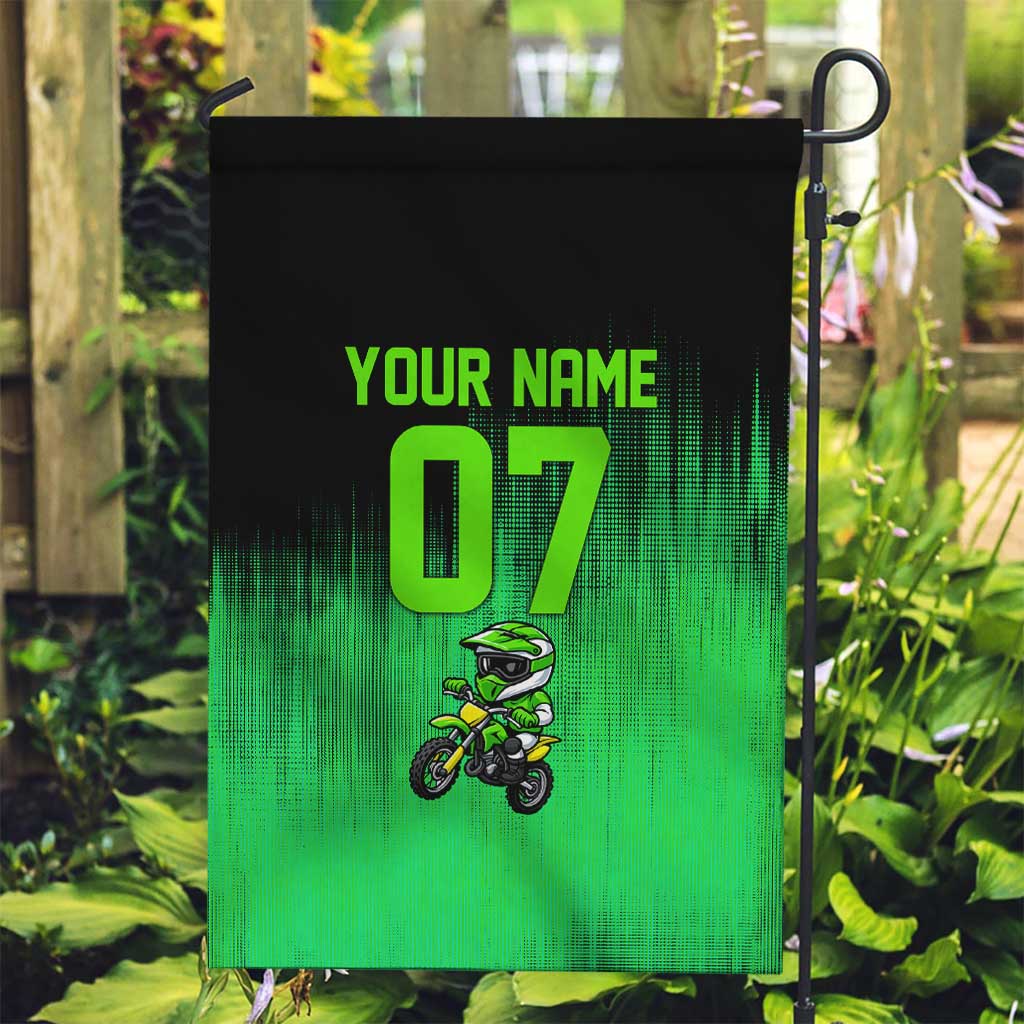 Green Dirt Bike Rider Garden Flag Forget Toys I Just Wanna Ride Quote and Custom Racing Name Design - Wonder Print Shop