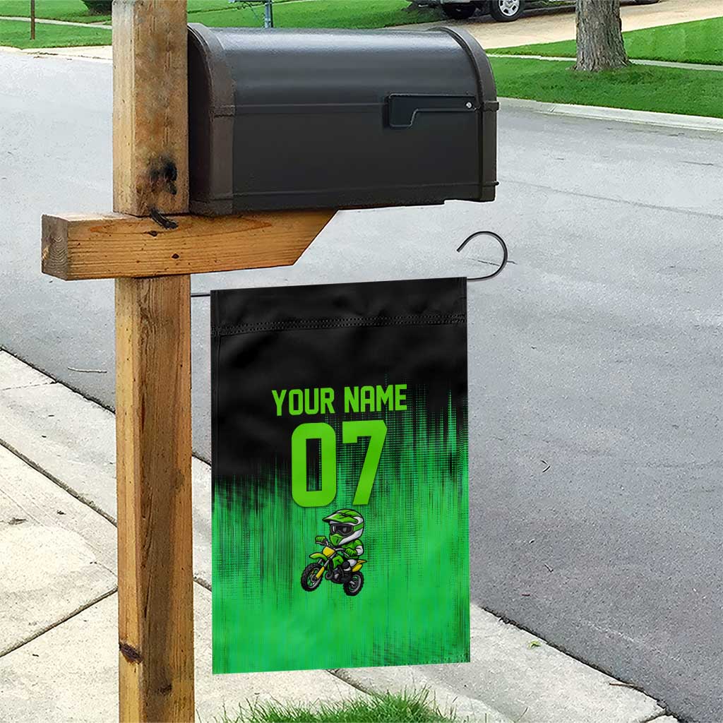 Green Dirt Bike Rider Garden Flag Forget Toys I Just Wanna Ride Quote and Custom Racing Name Design - Wonder Print Shop