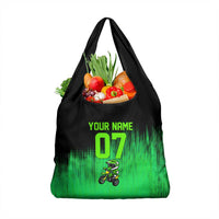 Green Dirt Bike Rider Grocery Bag Forget Toys I Just Wanna Ride Quote and Custom Racing Name Design - Wonder Print Shop