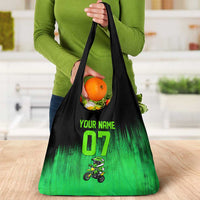 Green Dirt Bike Rider Grocery Bag Forget Toys I Just Wanna Ride Quote and Custom Racing Name Design - Wonder Print Shop