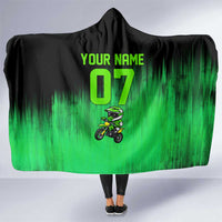 Green Dirt Bike Rider Hooded Blanket Forget Toys I Just Wanna Ride Quote and Custom Racing Name Design - Wonder Print Shop