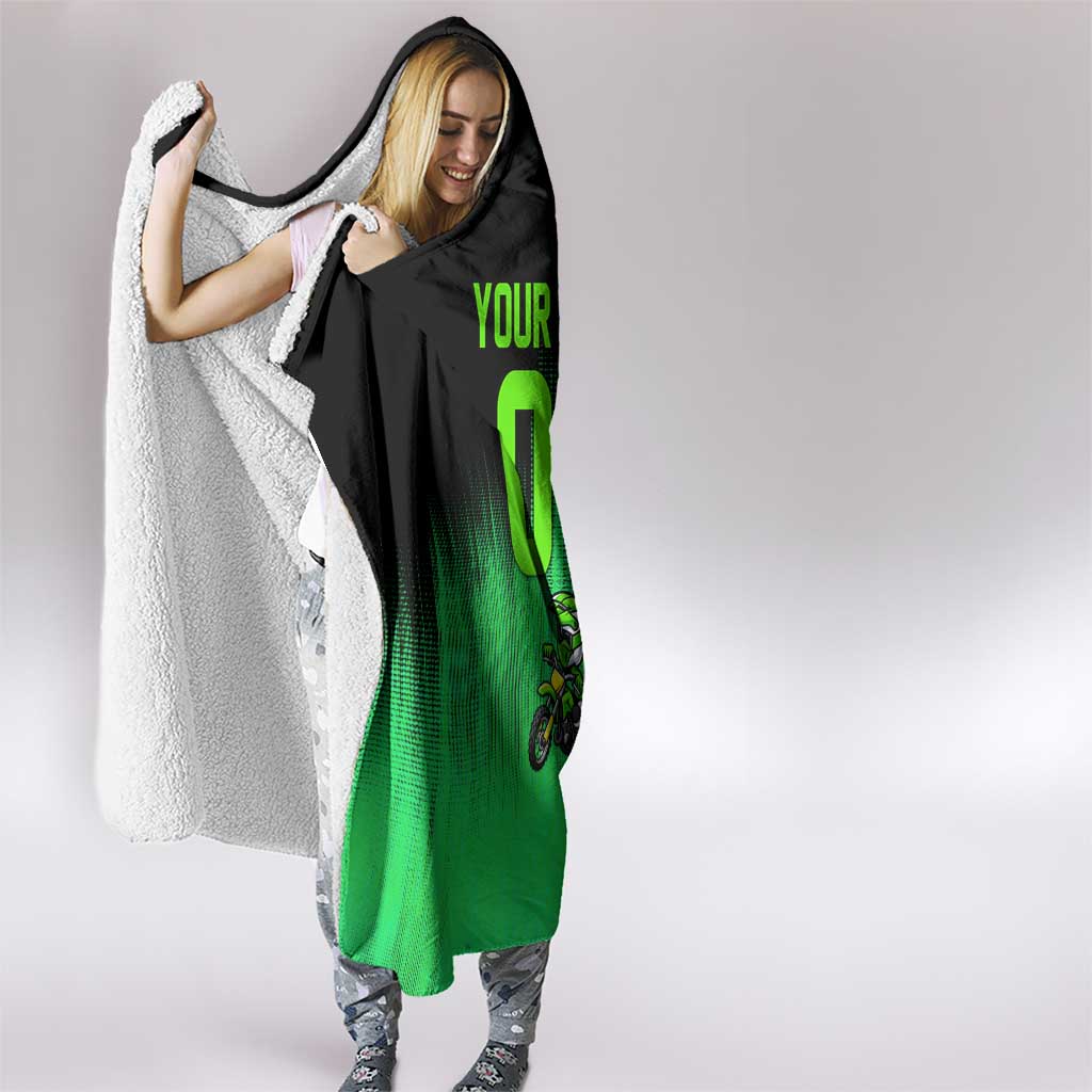 Green Dirt Bike Rider Hooded Blanket Forget Toys I Just Wanna Ride Quote and Custom Racing Name Design - Wonder Print Shop
