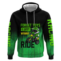 Green Dirt Bike Rider Hoodie Forget Toys I Just Wanna Ride Quote and Custom Racing Name Design - Wonder Print Shop