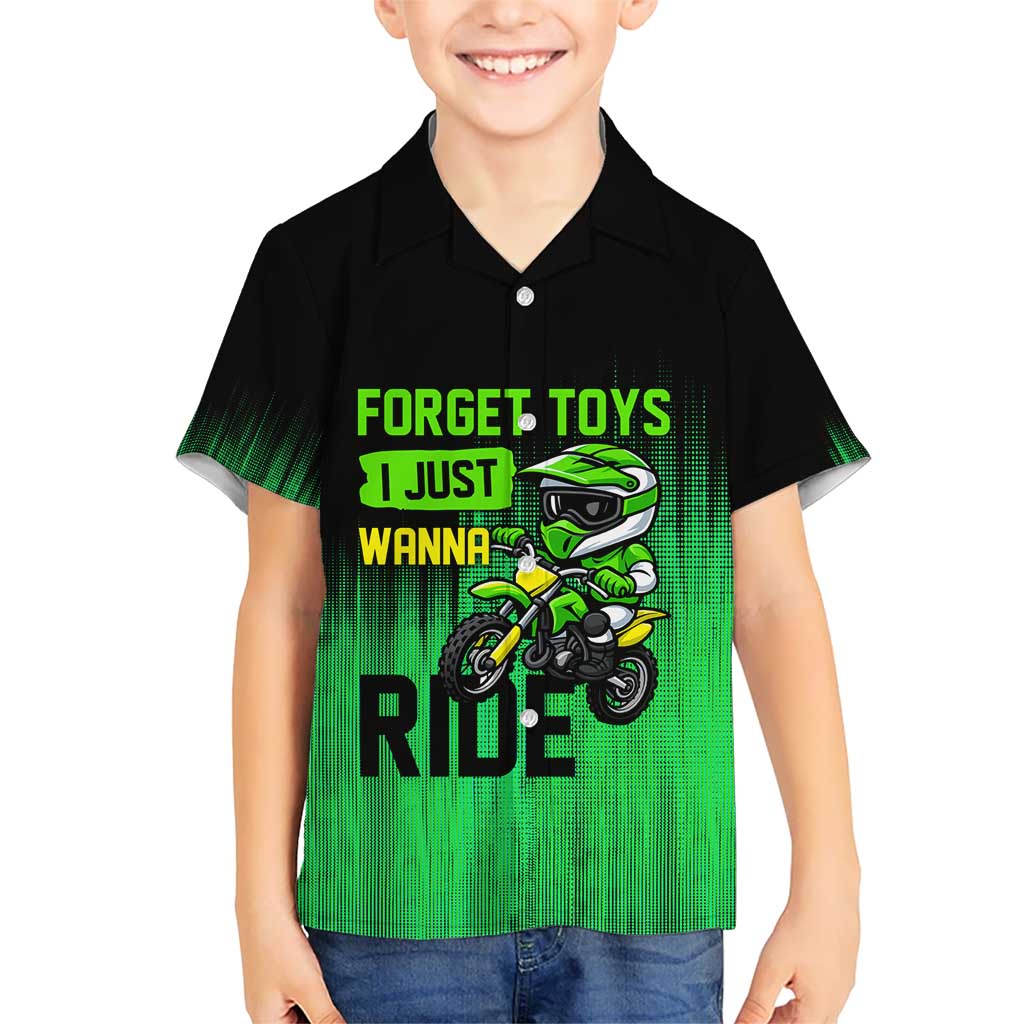 Green Dirt Bike Rider Kid Hawaiian Shirt Forget Toys I Just Wanna Ride Quote and Custom Racing Name Design - Wonder Print Shop