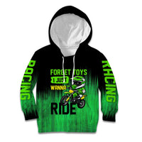 Green Dirt Bike Rider Kid Hoodie Forget Toys I Just Wanna Ride Quote and Custom Racing Name Design - Wonder Print Shop