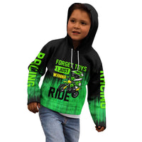 Green Dirt Bike Rider Kid Hoodie Forget Toys I Just Wanna Ride Quote and Custom Racing Name Design - Wonder Print Shop