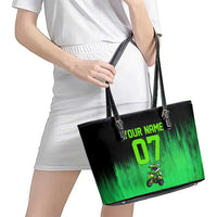 Green Dirt Bike Rider Leather Tote Bag Forget Toys I Just Wanna Ride Quote and Custom Racing Name Design - Wonder Print Shop