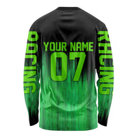 Green Dirt Bike Rider Long Sleeve Shirt Forget Toys I Just Wanna Ride Quote and Custom Racing Name Design - Wonder Print Shop