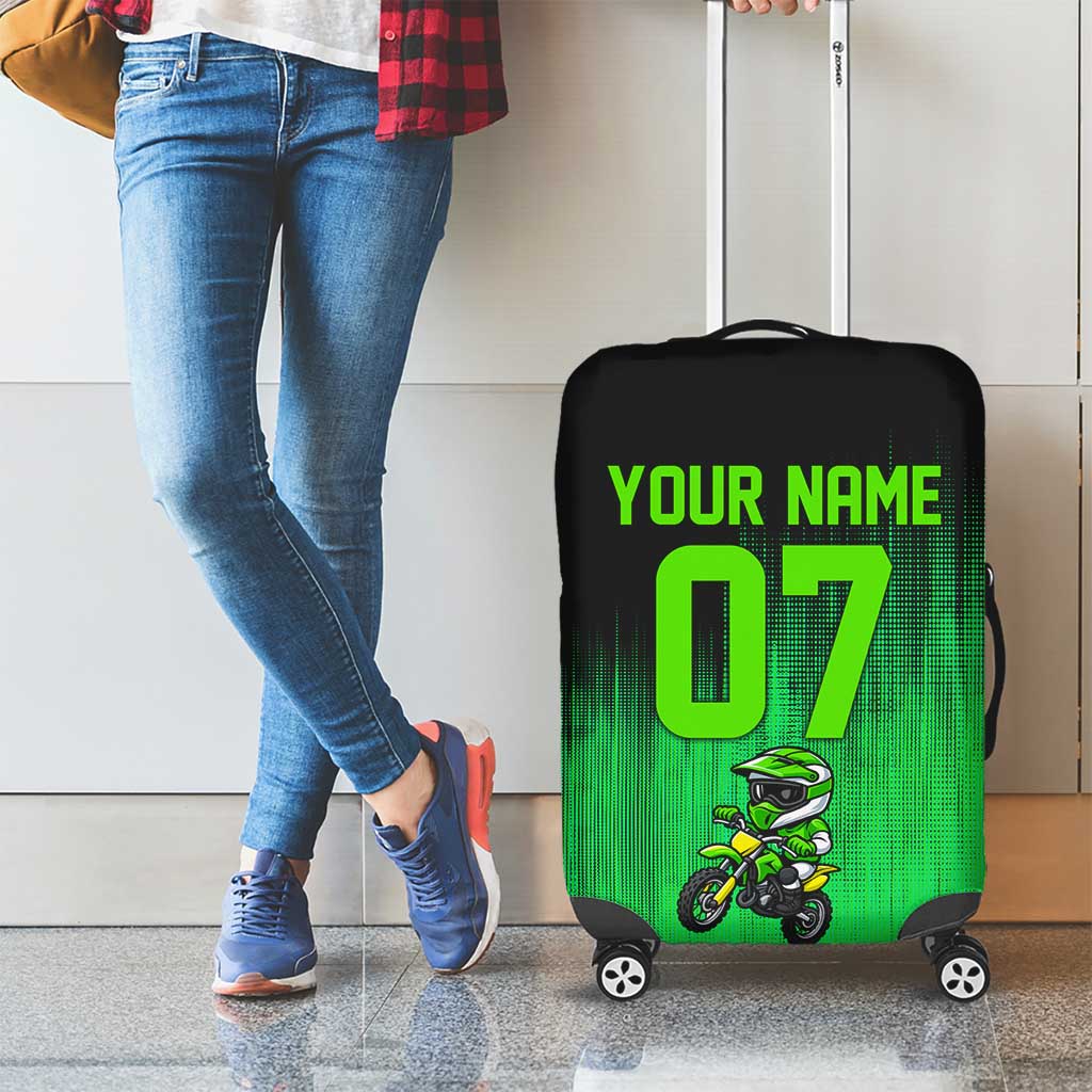 Green Dirt Bike Rider Luggage Cover Forget Toys I Just Wanna Ride Quote and Custom Racing Name Design - Wonder Print Shop