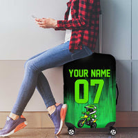 Green Dirt Bike Rider Luggage Cover Forget Toys I Just Wanna Ride Quote and Custom Racing Name Design - Wonder Print Shop
