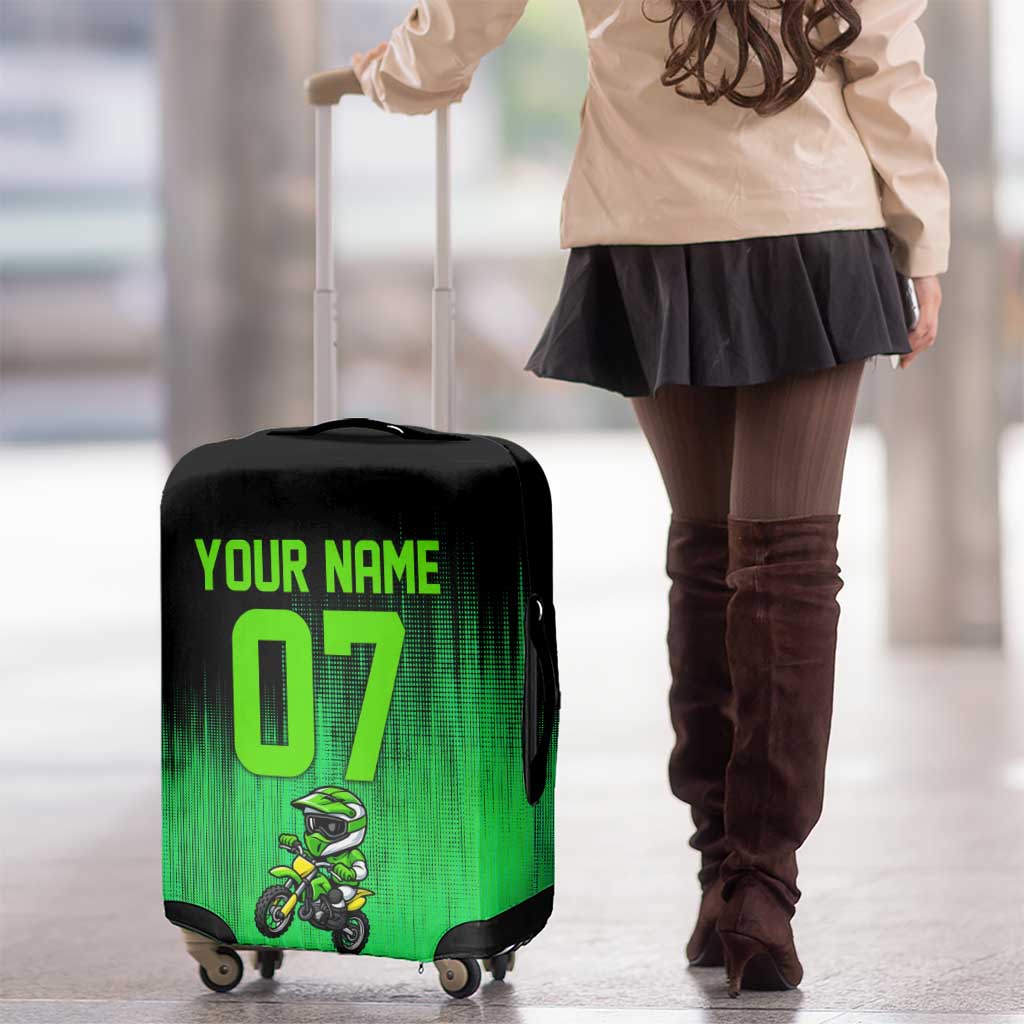 Green Dirt Bike Rider Luggage Cover Forget Toys I Just Wanna Ride Quote and Custom Racing Name Design - Wonder Print Shop