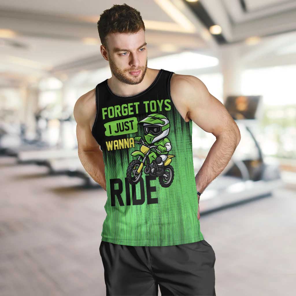Green Dirt Bike Rider Men Tank Top Forget Toys I Just Wanna Ride Quote and Custom Racing Name Design - Wonder Print Shop