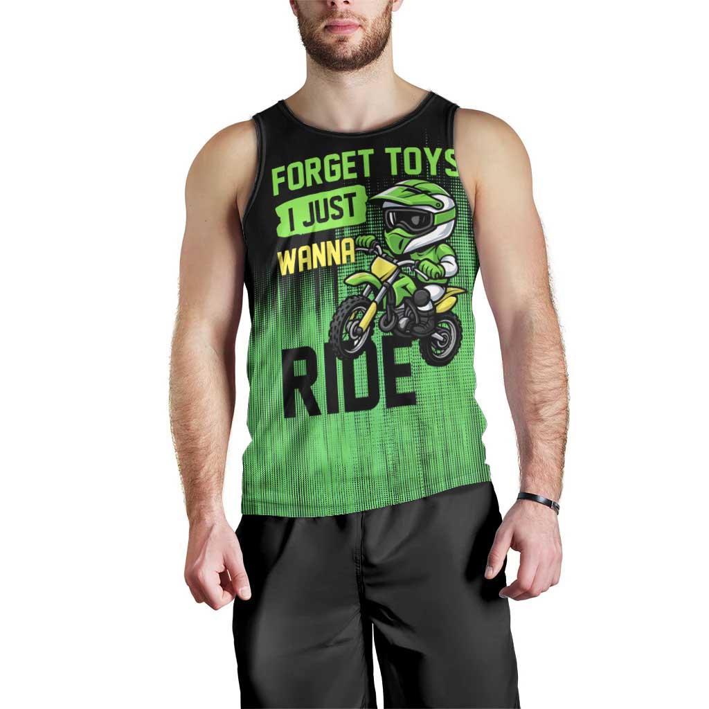 Green Dirt Bike Rider Men Tank Top Forget Toys I Just Wanna Ride Quote and Custom Racing Name Design - Wonder Print Shop