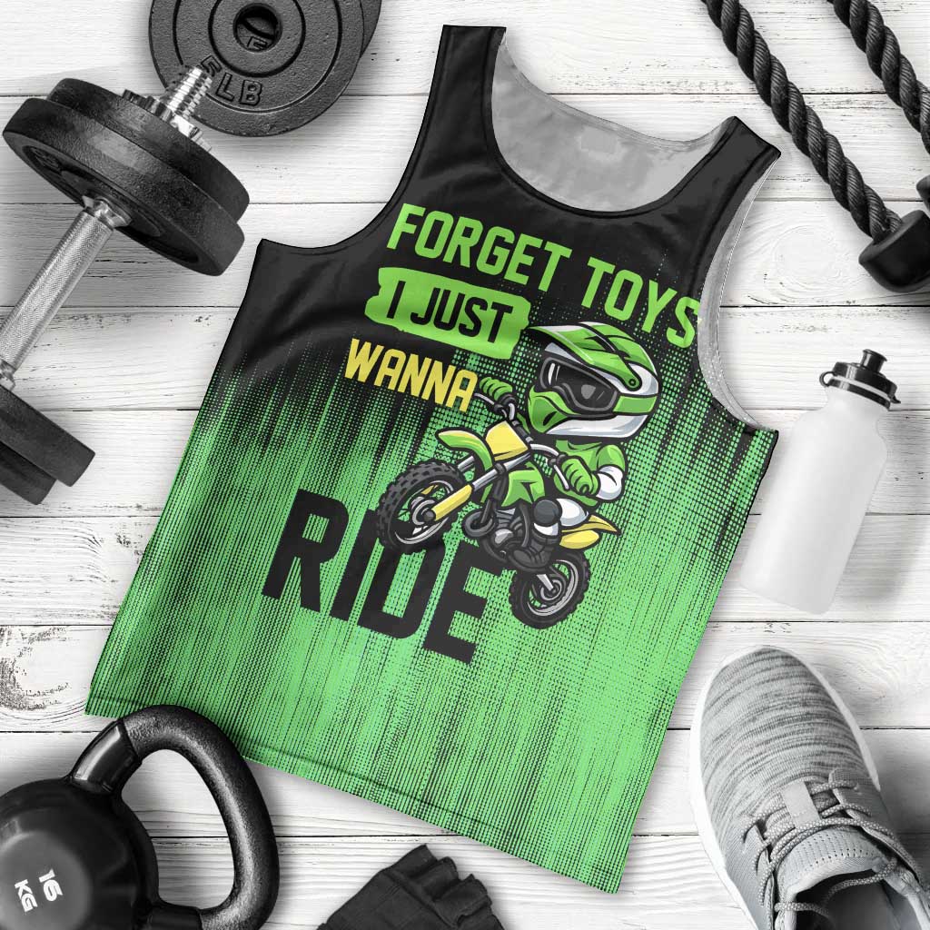Green Dirt Bike Rider Men Tank Top Forget Toys I Just Wanna Ride Quote and Custom Racing Name Design - Wonder Print Shop