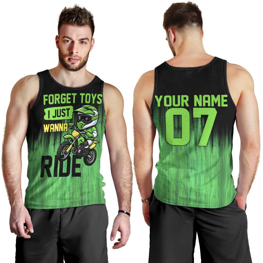 Green Dirt Bike Rider Men Tank Top Forget Toys I Just Wanna Ride Quote and Custom Racing Name Design - Wonder Print Shop
